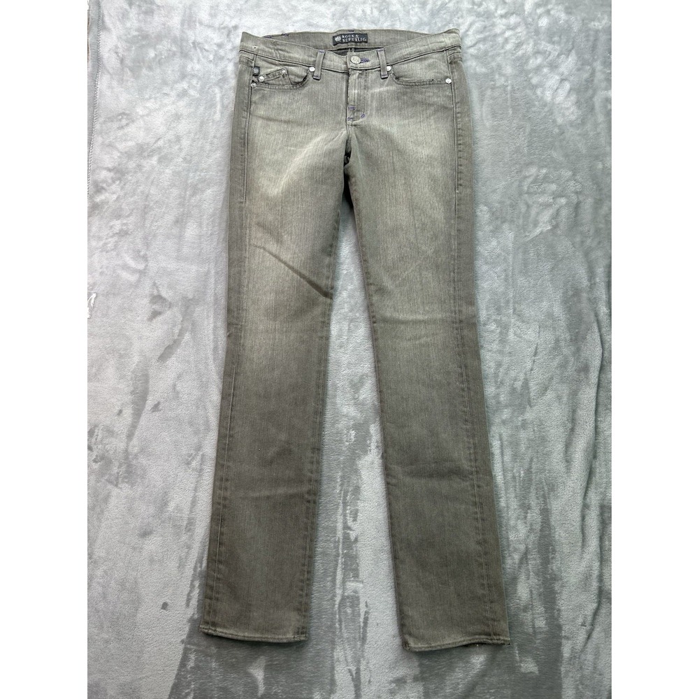 Rock & Republic Cosbie Straight Leg Jeans 31 Grey Low Rise Y2K 34 Inseam Grunge
